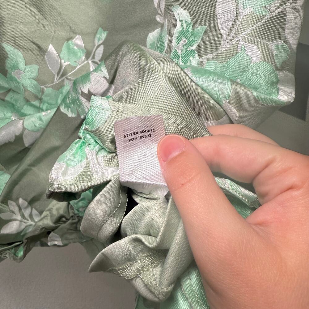 NWT Lulus Pop the Bottle Sage Green Floral Jacquard Ruffled Mini Dress Size XL - Picture 8 of 9